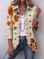 Rustic Autumn Leaf Print Ruffled Jacket