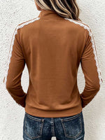 Women's Stand-collar Long-sleeve Loose-fit Faux Suede And Lace-panel Cardigan