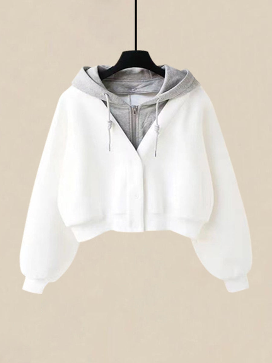 Lässiges Kapuzen-Sweatshirt mit Farbblock-Imitat und mehreren Lagen
