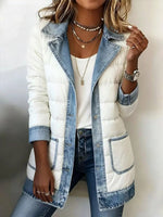 Modern Denim-Spliced Quilted Puffer Jacket