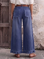 Boho Lace-Trim Corduroy Larĝkruraj Pantalonoj