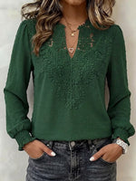 V-neck Long-sleeve Shirt With Lace Jacquard And Elastic Cuffs