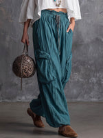 Women's Solid Color High-waisted Casual Loose Cotton Linen Wide-leg Pants
