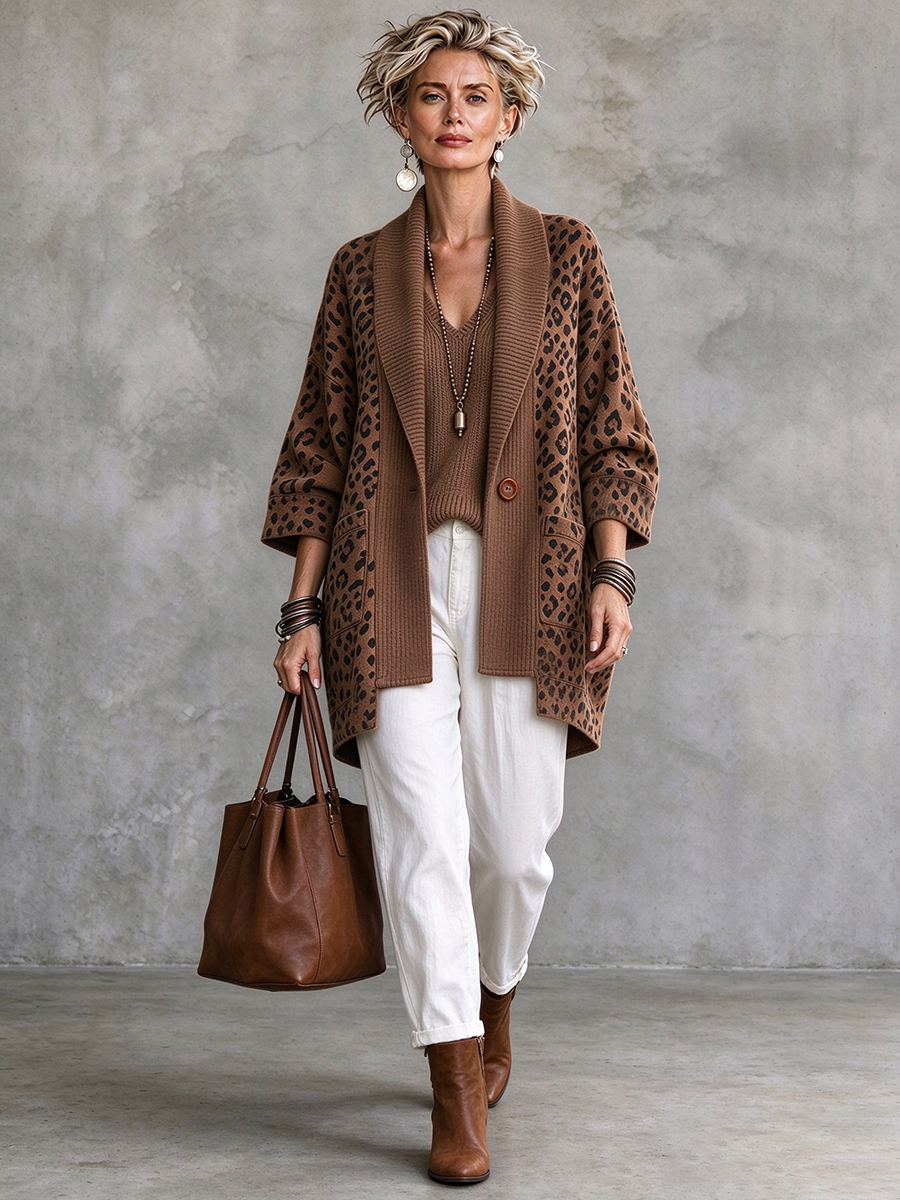 Cardigan patchwork in maglia leopardata Boho Bold