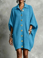 Relaxed-fit Ribbed Knit Dress With Batwing Sleeves