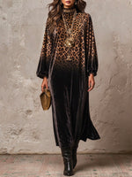 Vestido largo de terciopelo con estampado de leopardo degradado