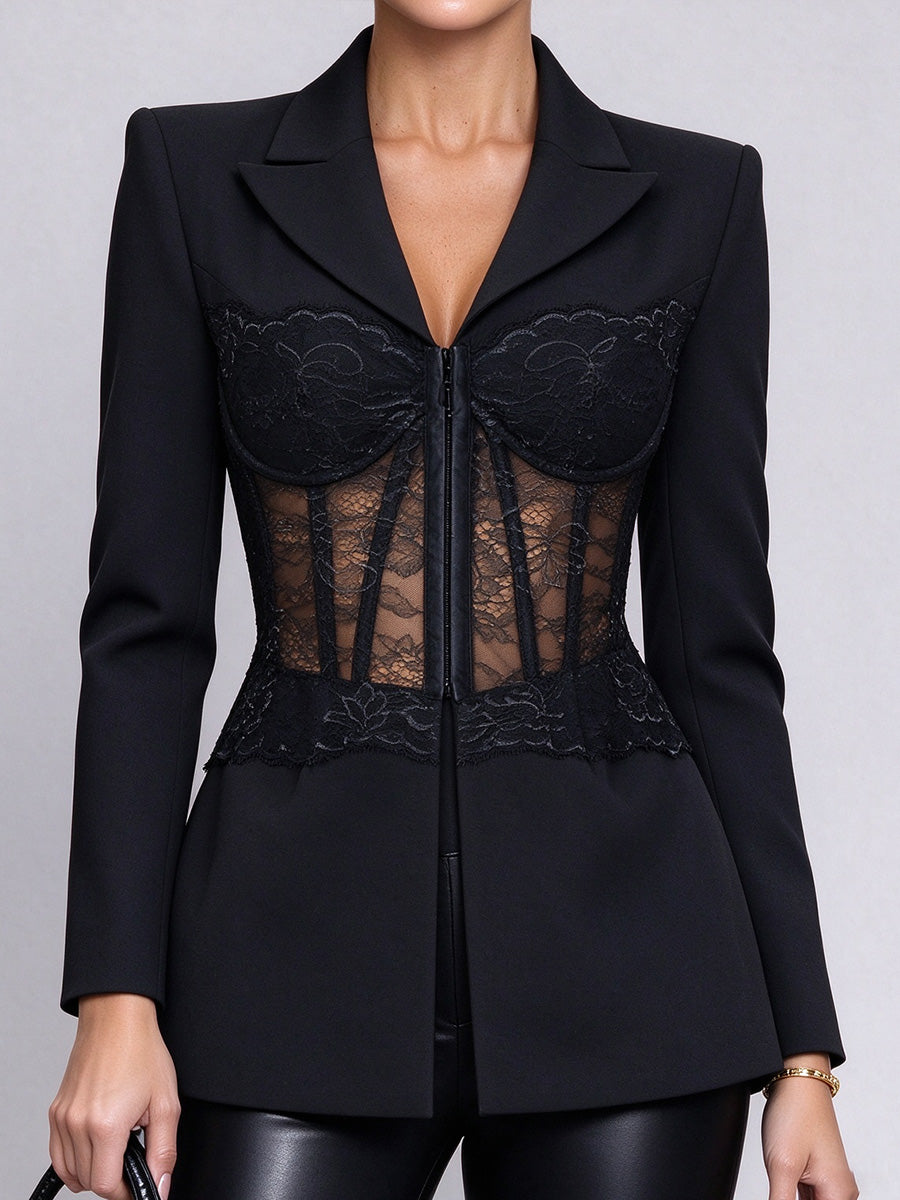 Blazer elegante con corsetto in pizzo trasparente