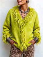 Maglione lavorato a maglia con scollo a V con finiture sfocate verde lime da donna
