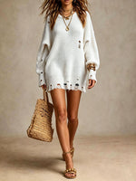 Oversized Ribbed Knit Mini Dress With A Vintage Distressed Finish