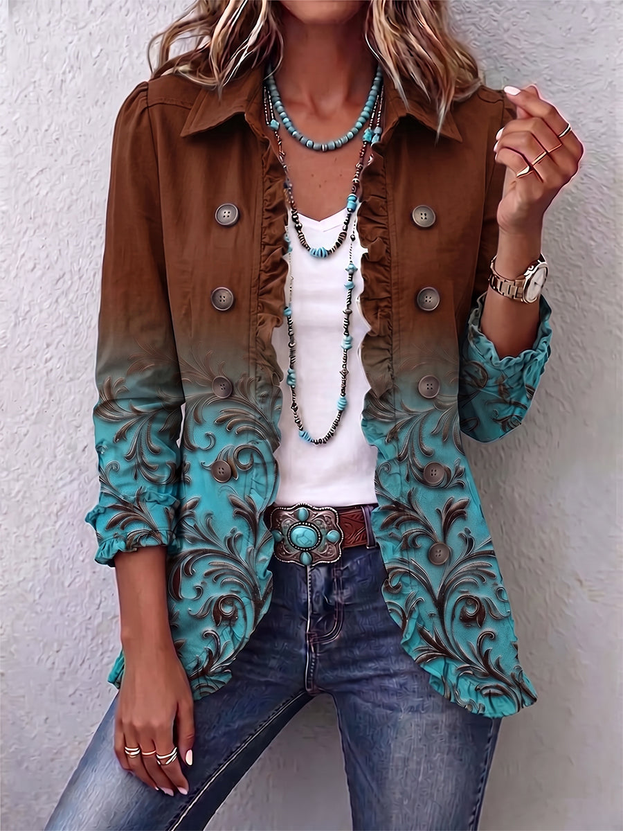 Western Boho Ombre Scroll Print Jacket