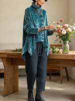 Elegant Draped Chic Embossed Velvet Asymmetric Top
