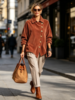 Elegant Asymmetrical Corduroy High-low Hem Blouse