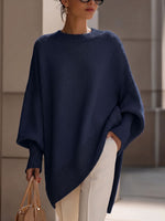 Women's Solid Color Round Neck Long-sleeved Casual Loose Knit Sweater