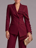 Elegant Burgundy Tassel-Trimmed Blazer