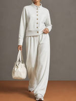 Casual And Comfortable Cotton Sweatshirt Cardigan And Pants Two-piece Set