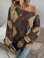 Top chic in maglia con spalle scoperte con motivo a rombi