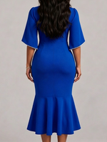 3d Floral Applique Flare Sleeve Mermaid Midi Dress
