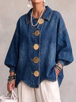 Collared Oversized Denim Jacket With Large Metal Buttons