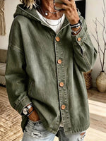 Lässige Jeansjacke mit Kapuze und Knopfleiste vorne