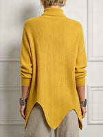 Suéter elegante con cuello alto y dobladillo asimétrico