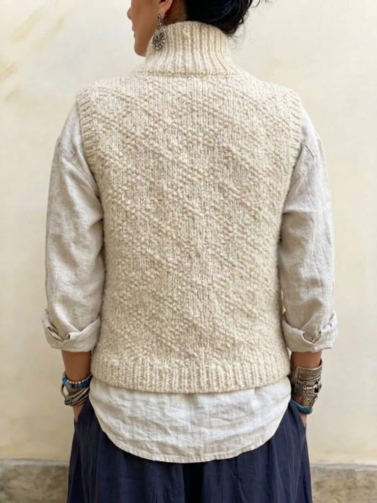 Gilet in maglia testurizzata con colletto rialzato e chiusure a levetta