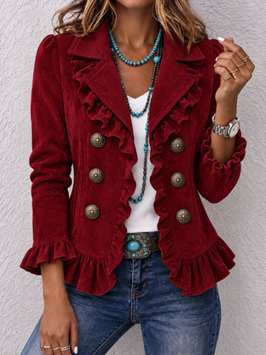 Blazer vintage in tessuto scamosciato con volant
