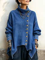 Neformala Denim Malsimetria Buton-supren Jako