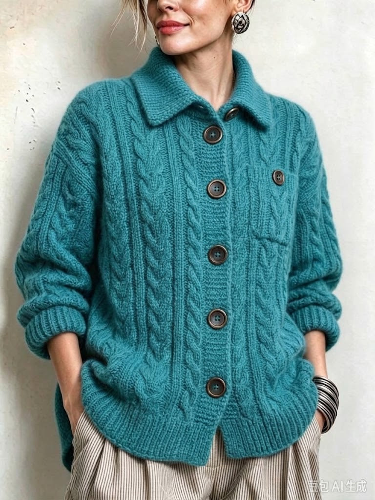 Lässiger Cardigan aus einer Wollmischung mit Zopfmuster