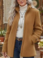 Casual Stand-collar Zip-up Teddy Fleece Jacket
