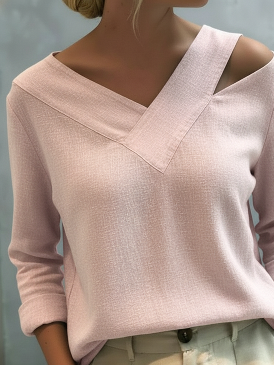 Elegant Off-the-shoulder V-neck Linen Shirt/top