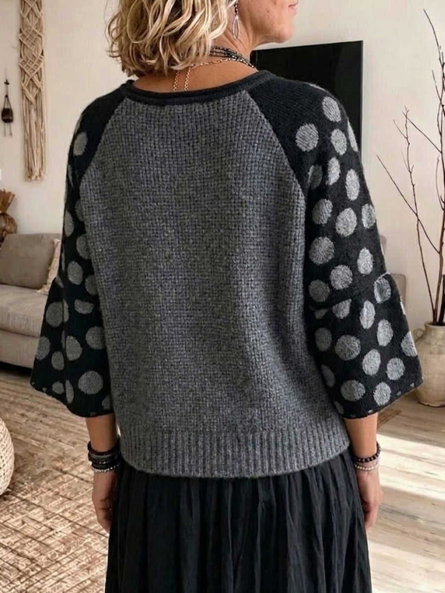 Polkpunkto Raglan-maniko Trikita Supro Kun Flared Manikoj