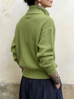 Asymmetrischer Waffelstrickpullover mit Knopfkragen für Damen