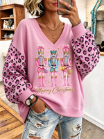 Gemütliches rosa Leoparden-Nussknacker-Weihnachts-Sweatshirt