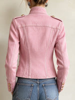 Giacca casual in denim rosa in stile militare