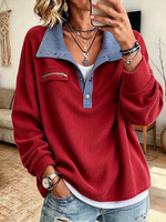 Sudadera relajada de pana con cuello a rayas