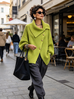 Ŝika Malsimetria Butona Turtleneck Svetero