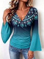 Bohemian Ombre Mandala Print Bell Sleeve Top