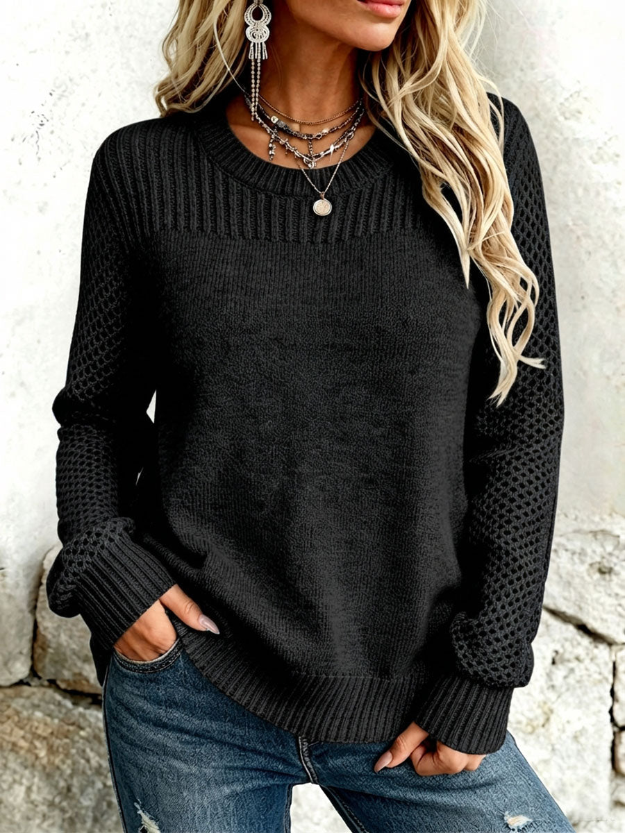 Cozy Textured Open-knit Sleeves Sweater