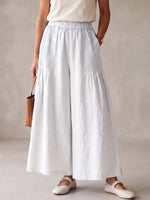Damen-Hose im Vintage-Stil, plissiert, aus Baumwoll-Leinen, mit weitem Bein