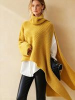 Maglione poncho in maglia con collo alto e orlo asimmetrico oversize