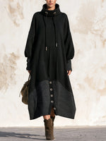 Abito felpa lungo color block a righe casual con collo alto