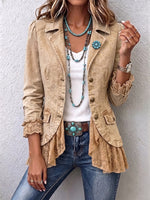 Vintage Wash Denim Lace-Trimmed Peplum Jacket