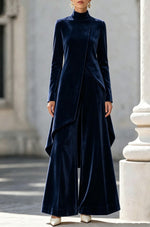 Elegant And Luxurious Velvet High-neck Top And Trousers Set