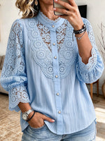 Camisa elegante en mezcla de algodón con paneles de encaje