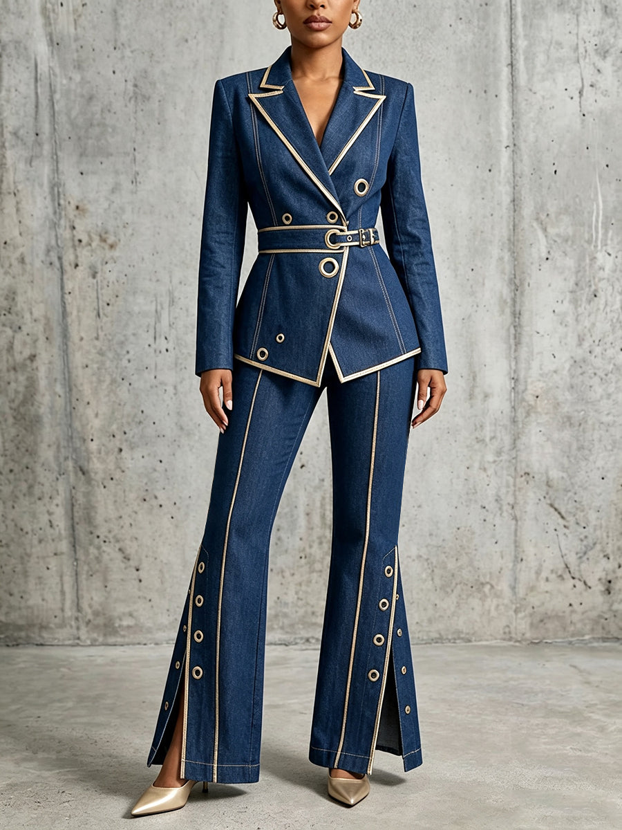 Exquisite And Elegant Jeans With Gold Piping.