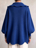 Relaxed Royal Blue Scalloped Knit Cardigan