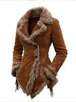 Western-style Faux Suede Jacket With Shearling Trim