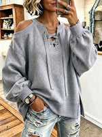 Locker sitzendes, schulterfreies Sweatshirt mit überkreuzten Schnürdetails und Laternenärmeln