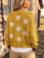 Daisy Pattern Button-up Cardigan Sweater