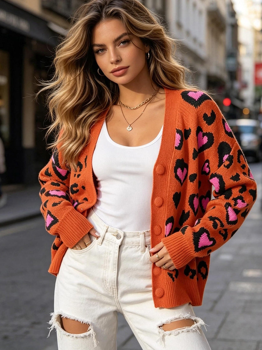 Loose And Cozy Leopard-print Knit Cardigan